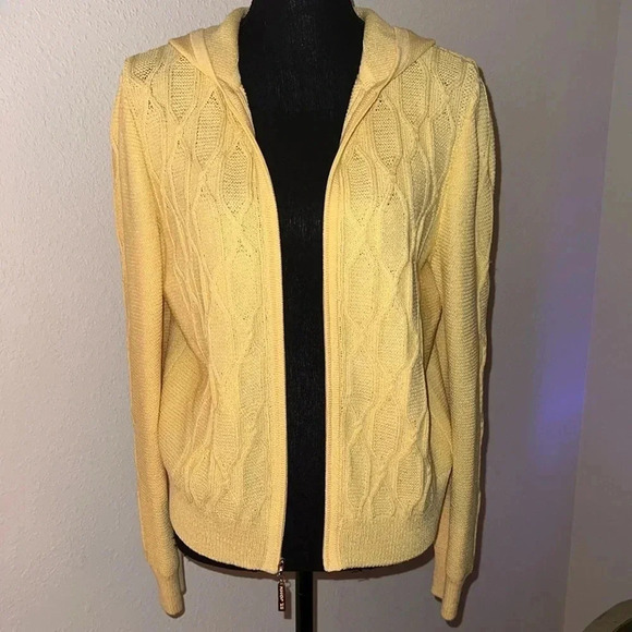 St. John by Marie Gray Women’s Buttery Yellow Hooded Cardigan Sweater Jumper M - Picture 8 of 16